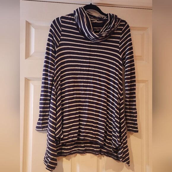 Cupio blue and white striped oversized tunic turtleneck top M - Picture 1 of 4